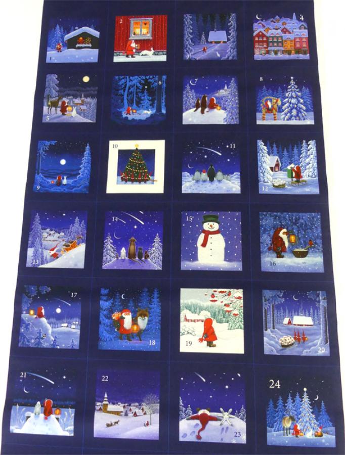 Patchworkstoff Tomtens Village Panel Adventskalender 24 Motive